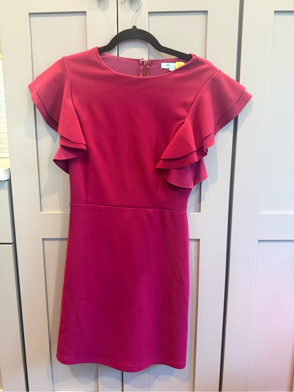She + Sky Fuchsia Ruffle-Sleeve Mini Dress